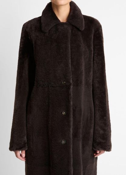 Shearling Long Coat in Coats DARK UMBER | VINCE Women