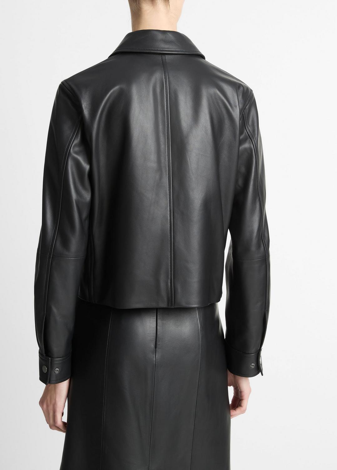 Leather Cropped Zip-Front Jacket in Jackets BLACK | VINCE Women