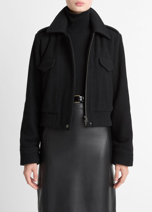 Italian Wool-Blend Cropped Jacket in Jackets BLACK | VINCE Women