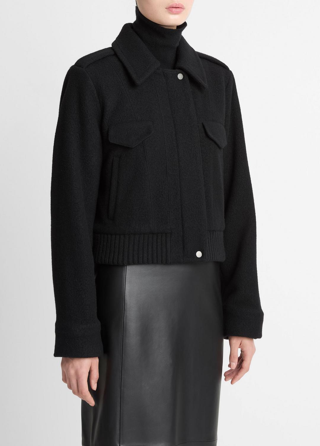 Italian Wool-Blend Cropped Jacket in Jackets BLACK | VINCE Women