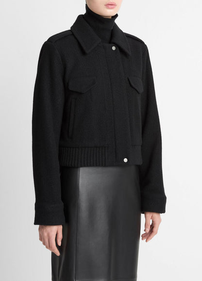Italian Wool-Blend Cropped Jacket in Jackets BLACK | VINCE Women
