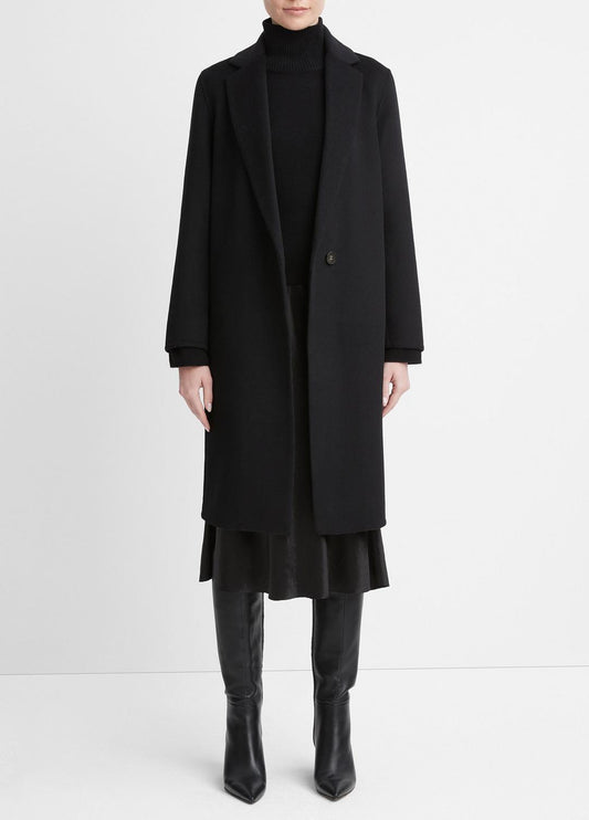 Classic Wool-Blend Straight Coat in Coats BLACK | VINCE Women