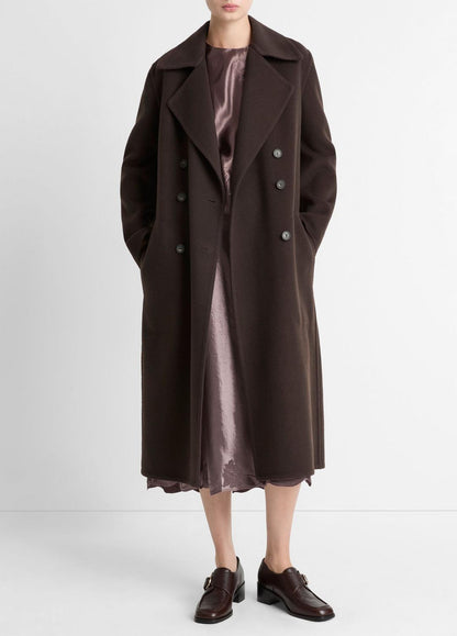 Wool-Blend Double-Breasted Long Coat in Coats DEEP ESPRESSO | VINCE Women