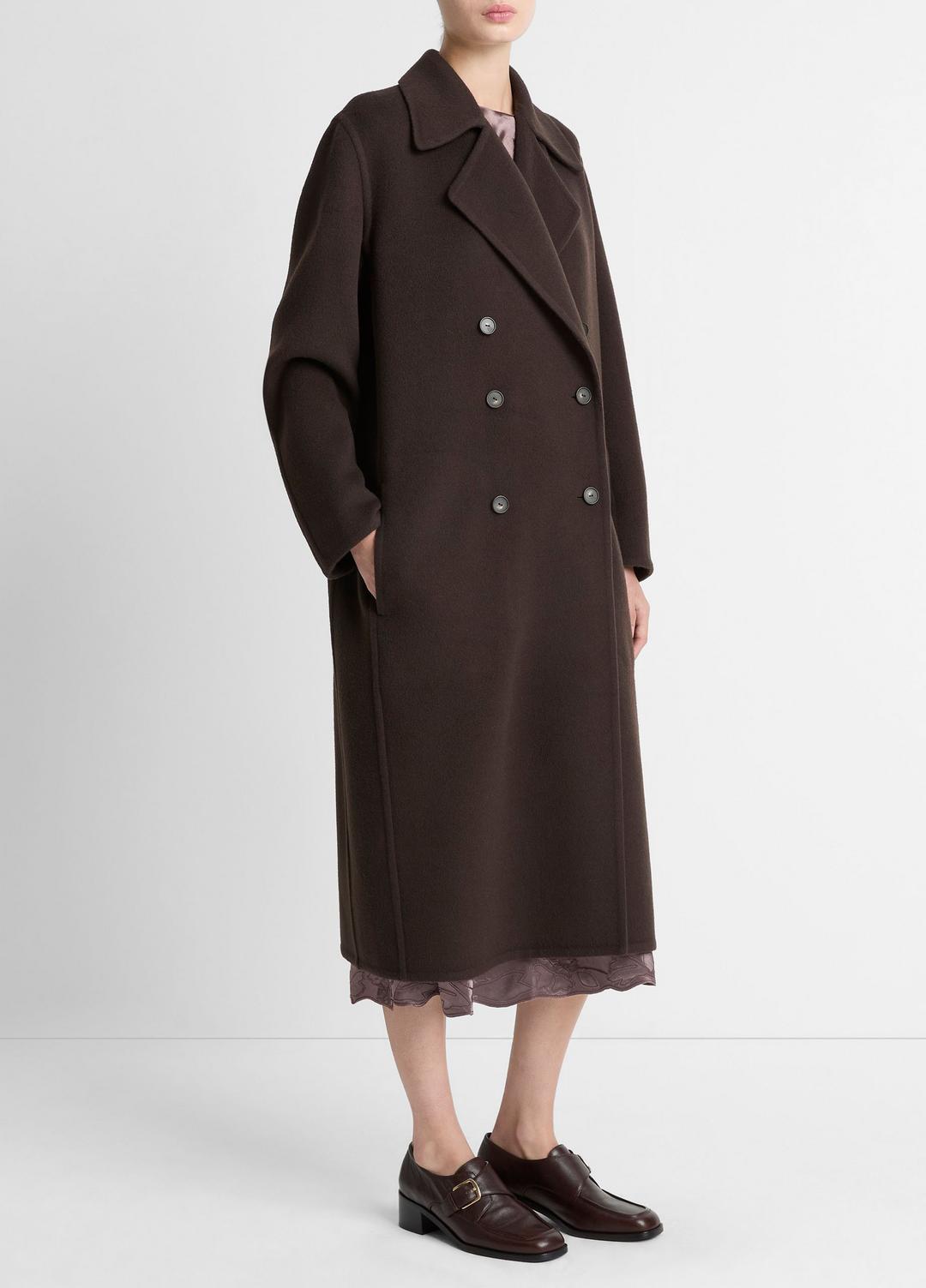 Wool-Blend Double-Breasted Long Coat in Coats DEEP ESPRESSO | VINCE Women
