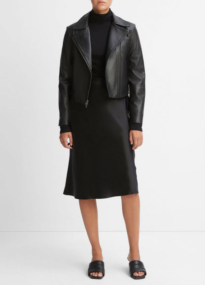 Leather Cross-Front Moto Jacket in Leather Jackets BLACK | VINCE Women