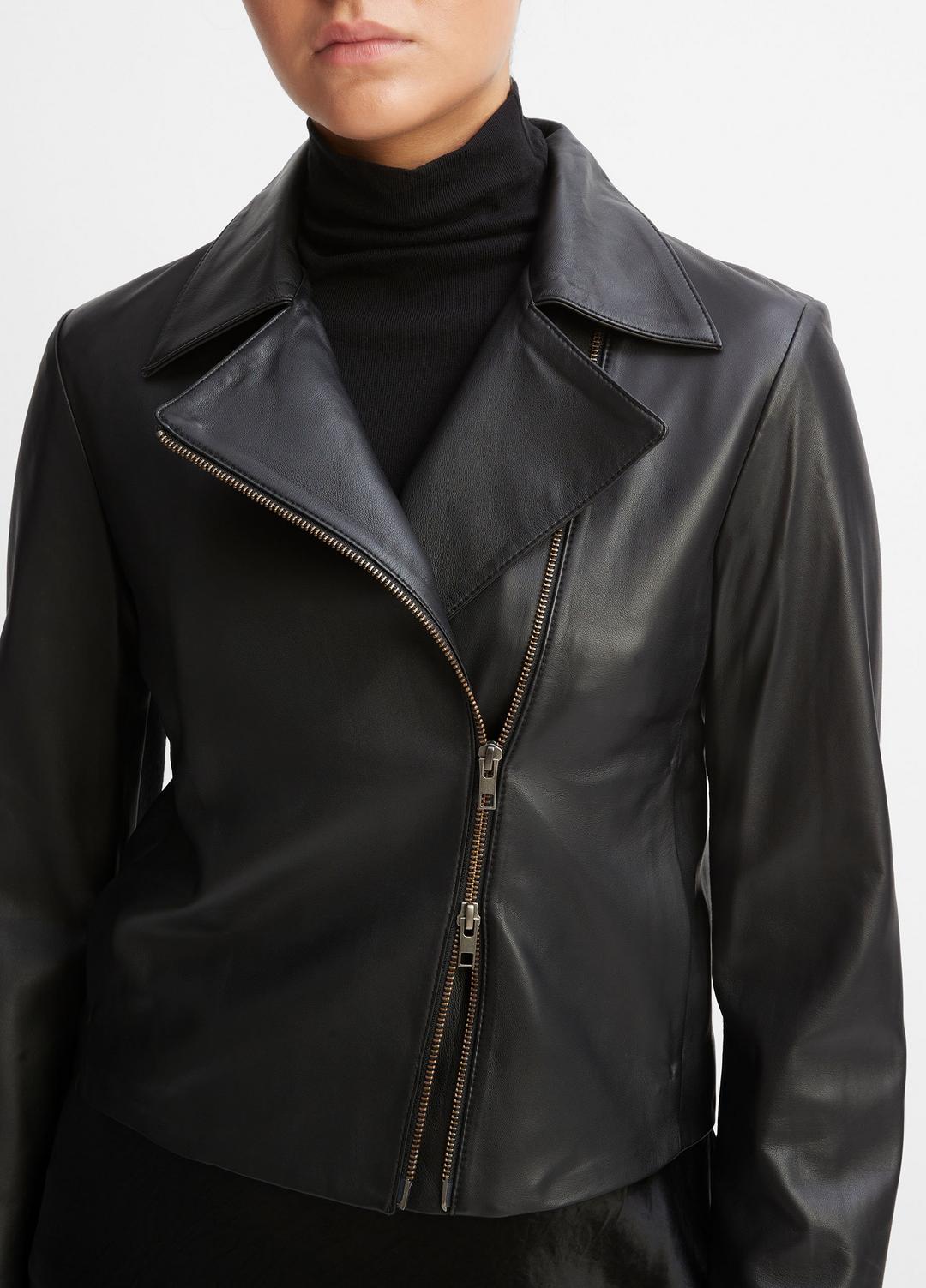Leather Cross-Front Moto Jacket in Leather Jackets BLACK | VINCE Women