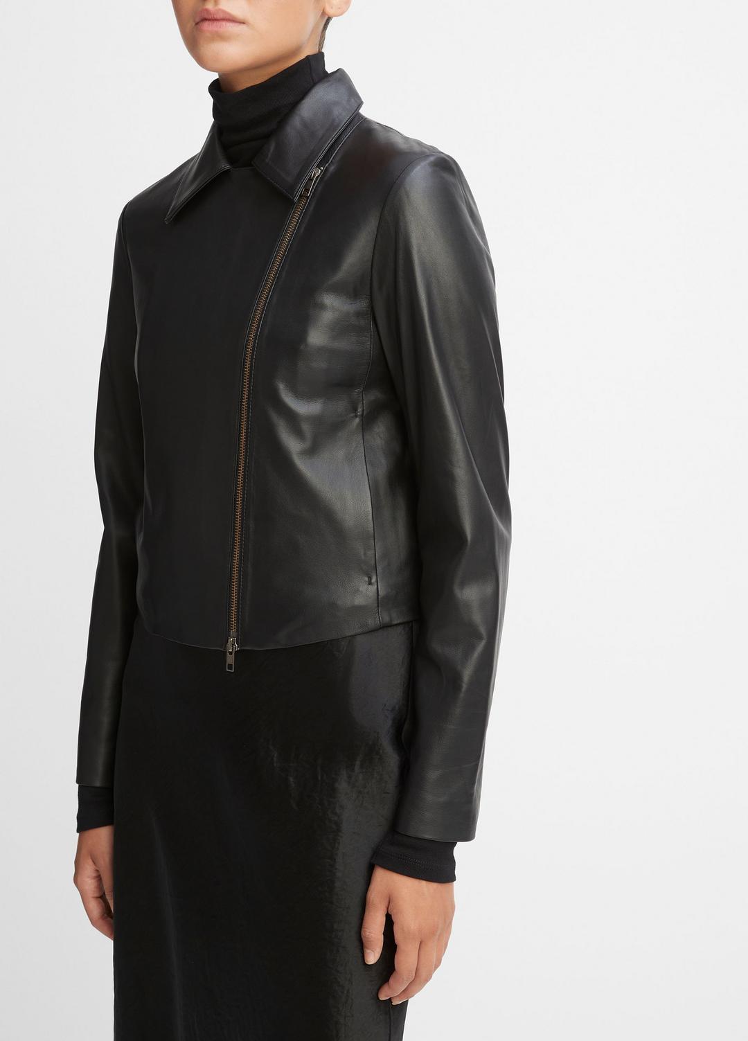 Leather Cross-Front Moto Jacket in Leather Jackets BLACK | VINCE Women