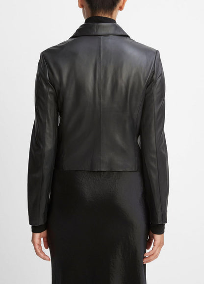 Leather Cross-Front Moto Jacket in Leather Jackets BLACK | VINCE Women