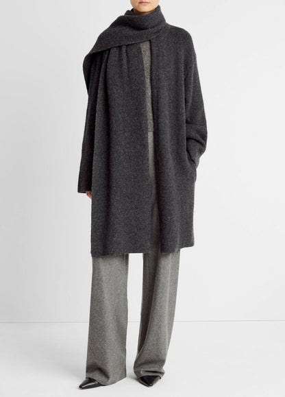 Draped-Scarf Wool-Blend Car Coat in Coats DARK HEATHER GREY | VINCE Women