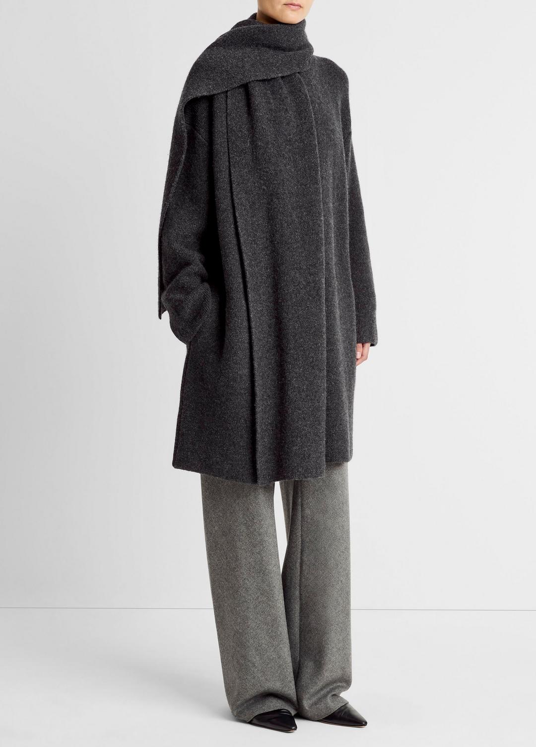 Draped-Scarf Wool-Blend Car Coat in Coats DARK HEATHER GREY | VINCE Women