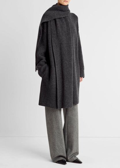 Draped-Scarf Wool-Blend Car Coat in Coats DARK HEATHER GREY | VINCE Women