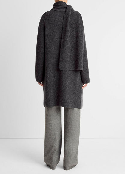 Draped-Scarf Wool-Blend Car Coat in Coats DARK HEATHER GREY | VINCE Women