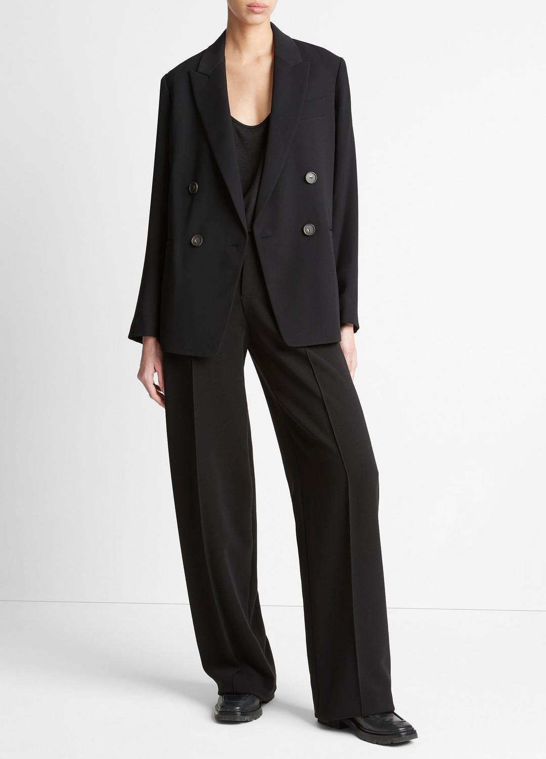 Crepe Double-Breasted Blazer in Blazers BLACK | VINCE Women