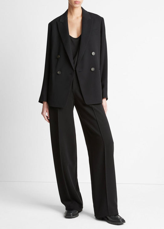 Crepe Double-Breasted Blazer in Blazers BLACK | VINCE Women