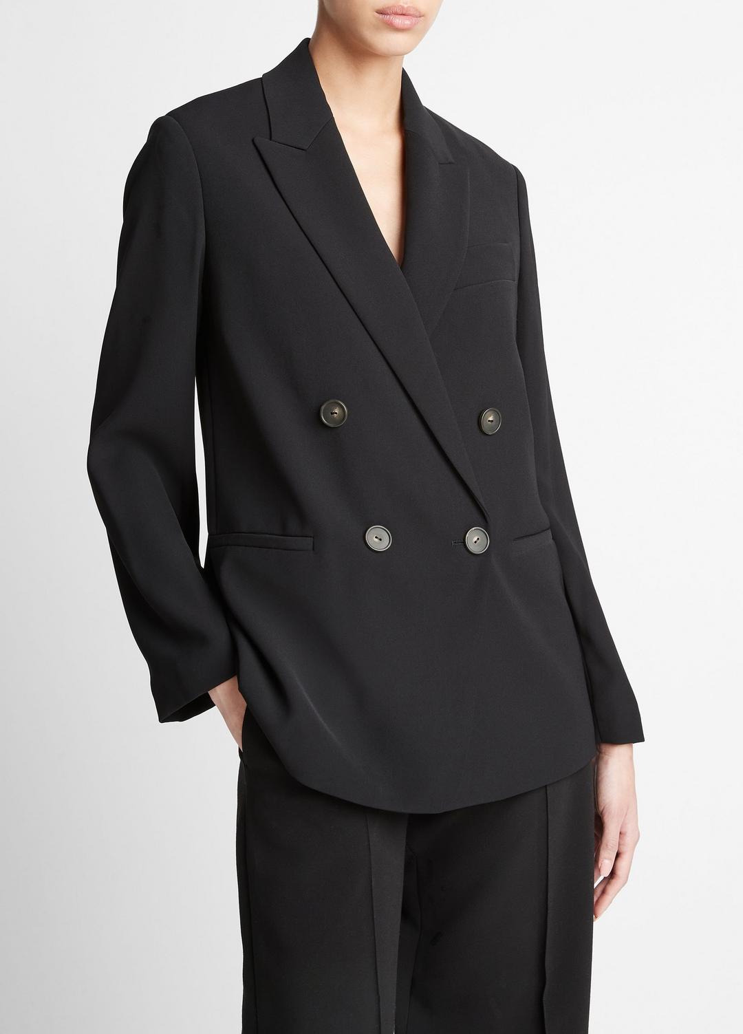 Crepe Double-Breasted Blazer in Blazers BLACK | VINCE Women