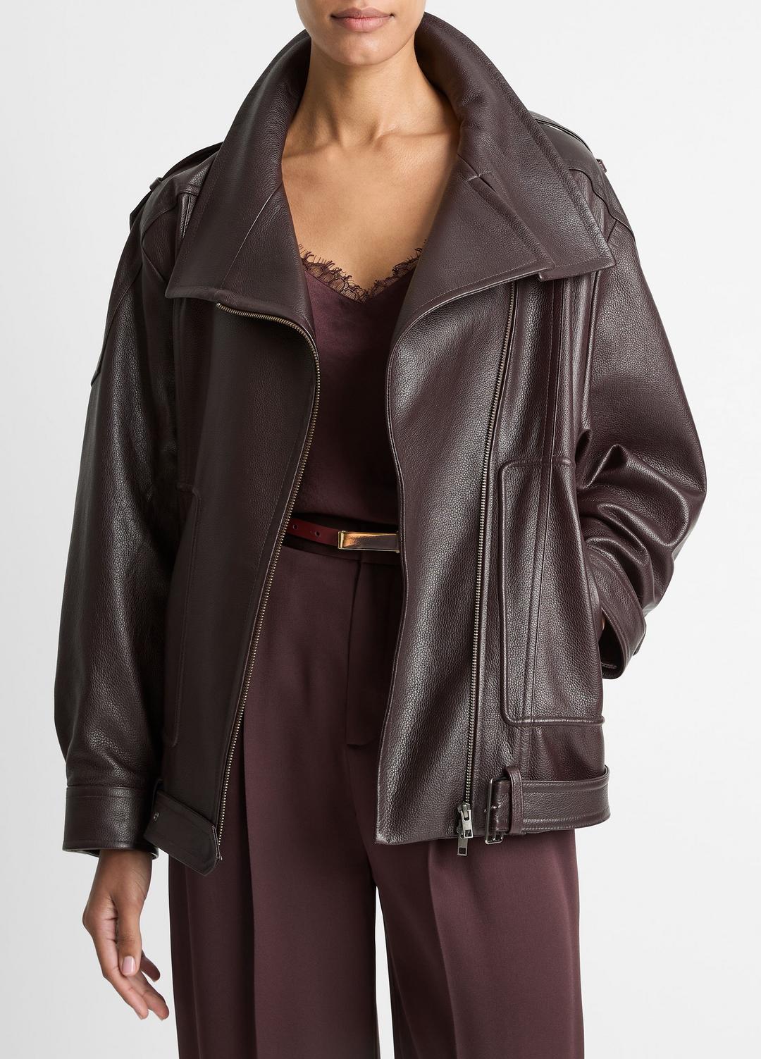 Leather Oversized Biker Jacket in Jackets DARK FIG | VINCE Women