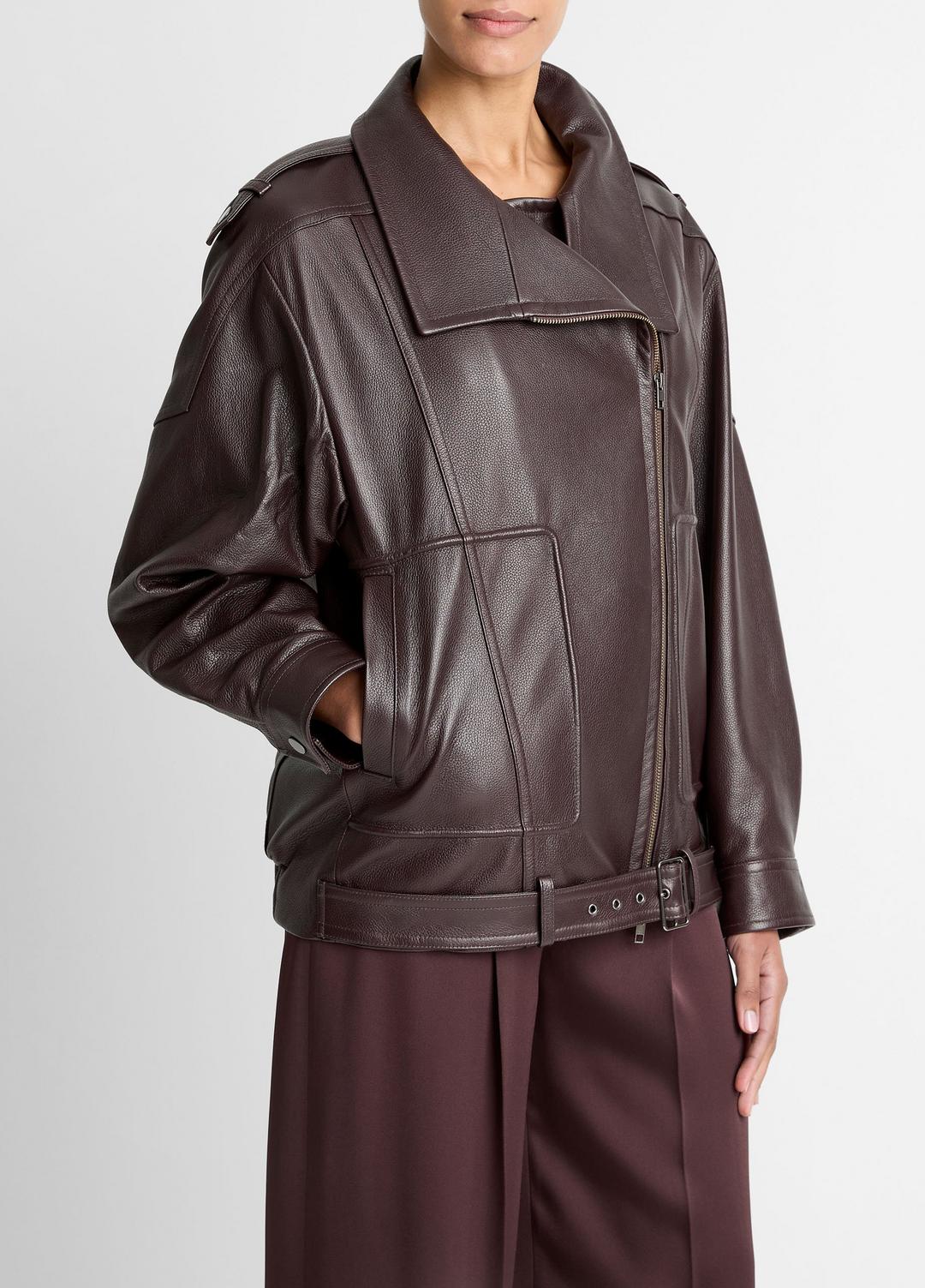 Leather Oversized Biker Jacket in Jackets DARK FIG | VINCE Women