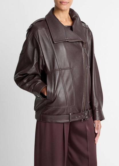 Leather Oversized Biker Jacket in Jackets DARK FIG | VINCE Women