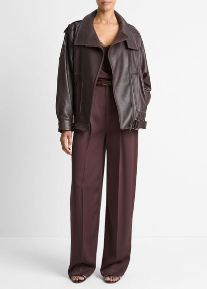 Leather Oversized Biker Jacket in Jackets DARK FIG | VINCE Women