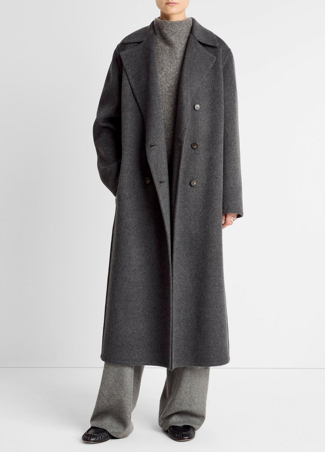 Wool-Blend Double-Breasted Long Coat in Coats CHARCOAL | VINCE Women