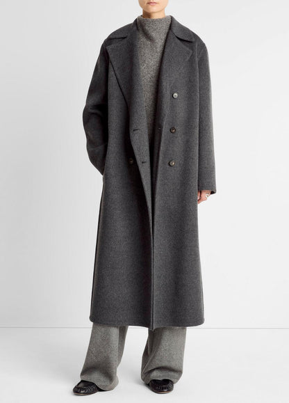 Wool-Blend Double-Breasted Long Coat in Coats CHARCOAL | VINCE Women
