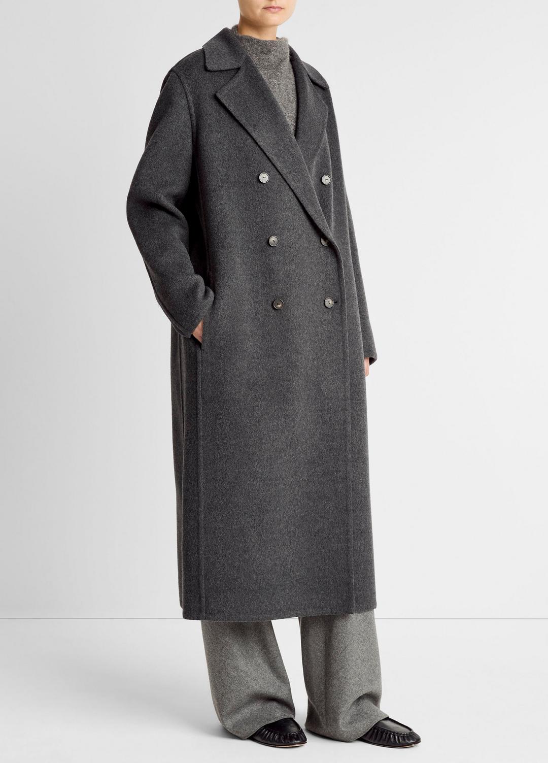 Wool-Blend Double-Breasted Long Coat in Coats CHARCOAL | VINCE Women