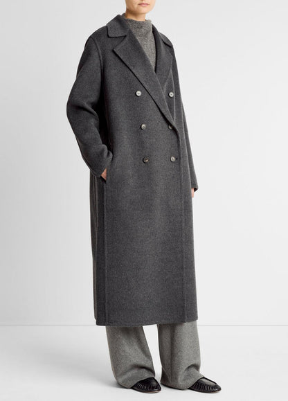 Wool-Blend Double-Breasted Long Coat in Coats CHARCOAL | VINCE Women