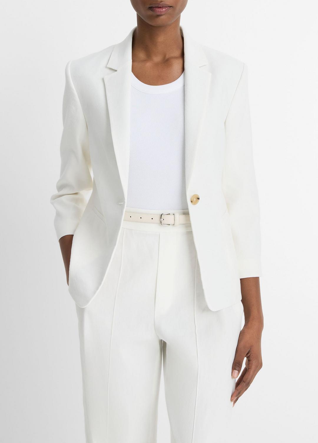 Linen-Blend Shrunken Blazer in Blazers OFF WHITE | VINCE Women