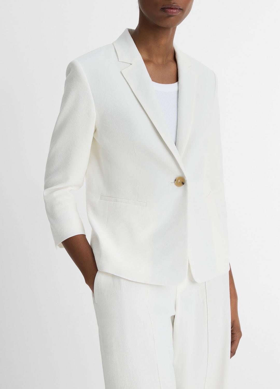 Linen-Blend Shrunken Blazer in Blazers OFF WHITE | VINCE Women