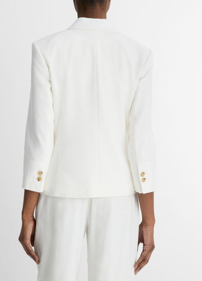 Linen-Blend Shrunken Blazer in Blazers OFF WHITE | VINCE Women