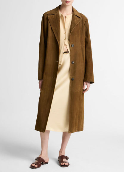 Suede Long Coat in Coats WOOD MOSS | VINCE Women