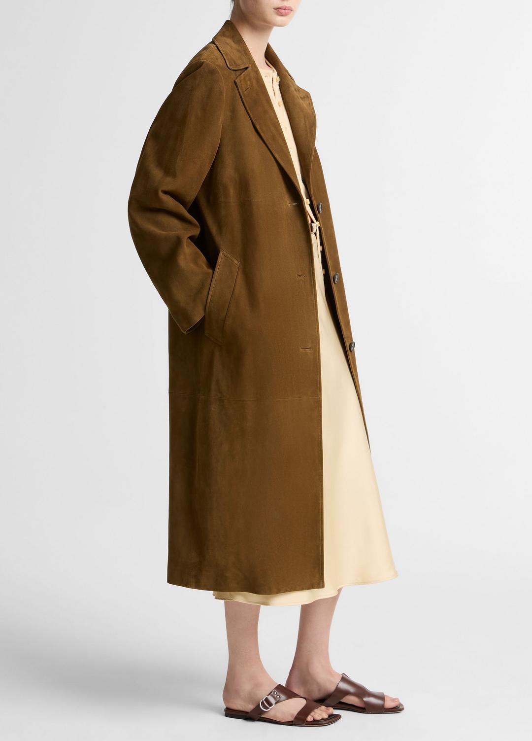 Suede Long Coat in Coats WOOD MOSS | VINCE Women