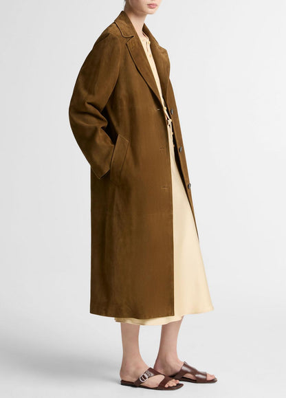 Suede Long Coat in Coats WOOD MOSS | VINCE Women