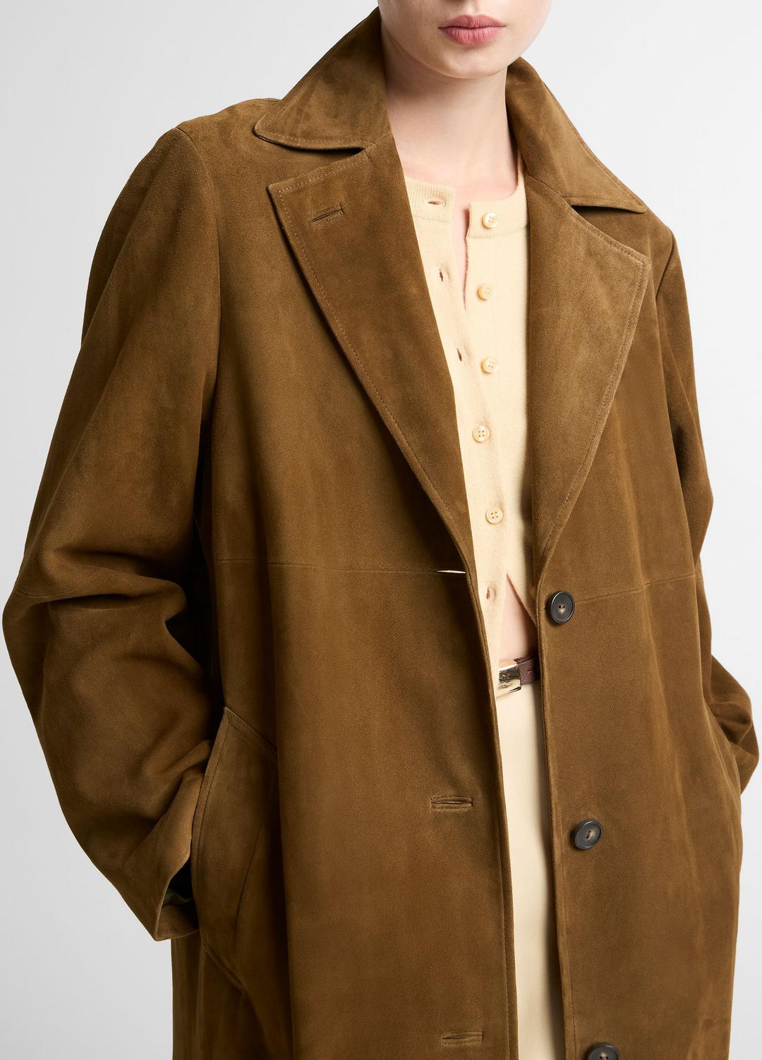 Suede Long Coat in Coats WOOD MOSS | VINCE Women