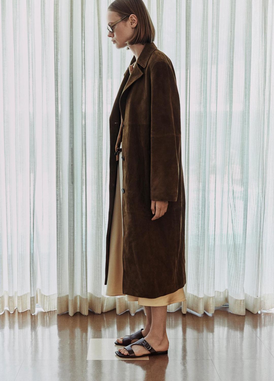 Suede Long Coat in Coats WOOD MOSS | VINCE Women