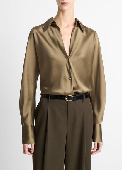 Silk Bias Long-Sleeve Blouse in Long Sleeve CYPRESS | VINCE Women