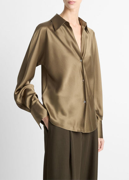 Silk Bias Long-Sleeve Blouse in Long Sleeve CYPRESS | VINCE Women