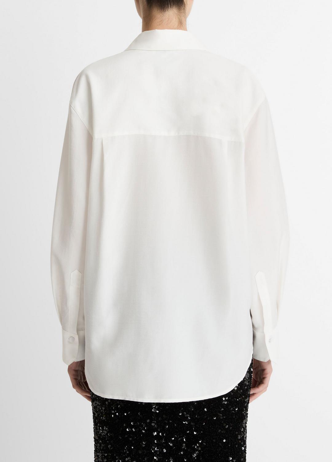 Refined Twill Covered-Button Shirt in Long Sleeve LIGHT CREAM | VINCE Women