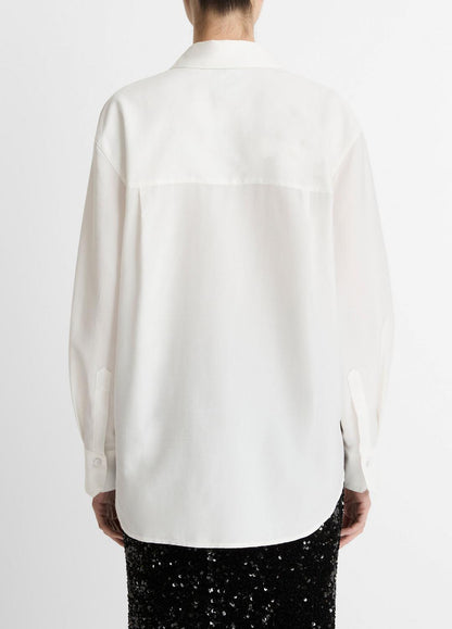 Refined Twill Covered-Button Shirt in Long Sleeve LIGHT CREAM | VINCE Women
