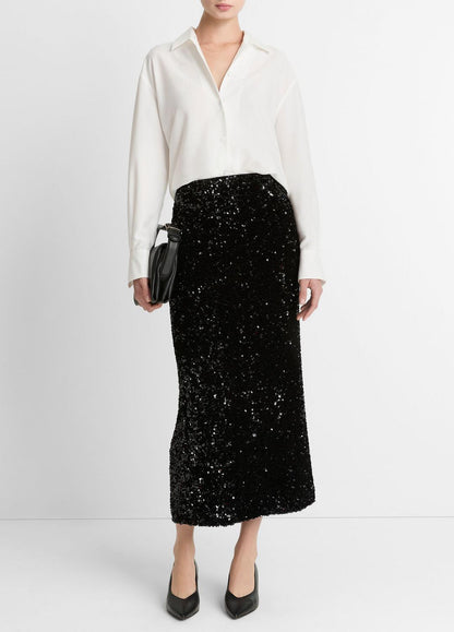 Refined Twill Covered-Button Shirt in Long Sleeve LIGHT CREAM | VINCE Women