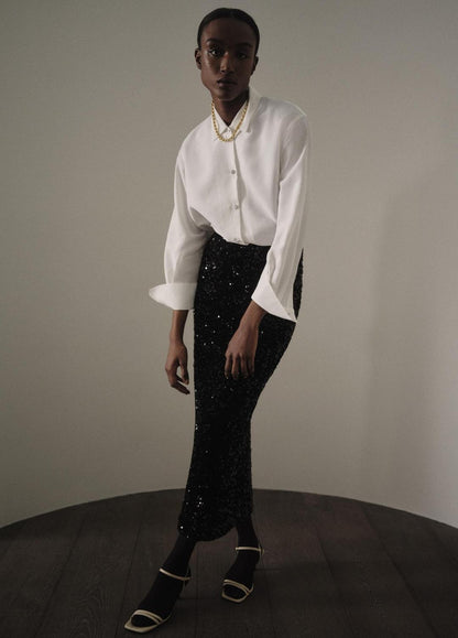Refined Twill Covered-Button Shirt in Long Sleeve LIGHT CREAM | VINCE Women