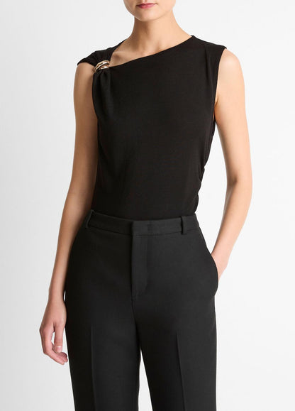 Cinched-Shoulder Wool-Blend Top in Tank Tops BLACK | VINCE Women