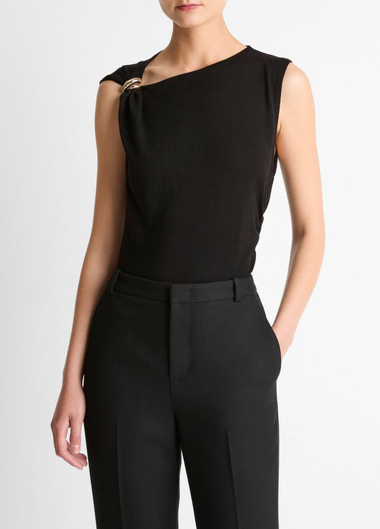 Cinched-Shoulder Wool-Blend Top in Tank Tops BLACK | VINCE Women
