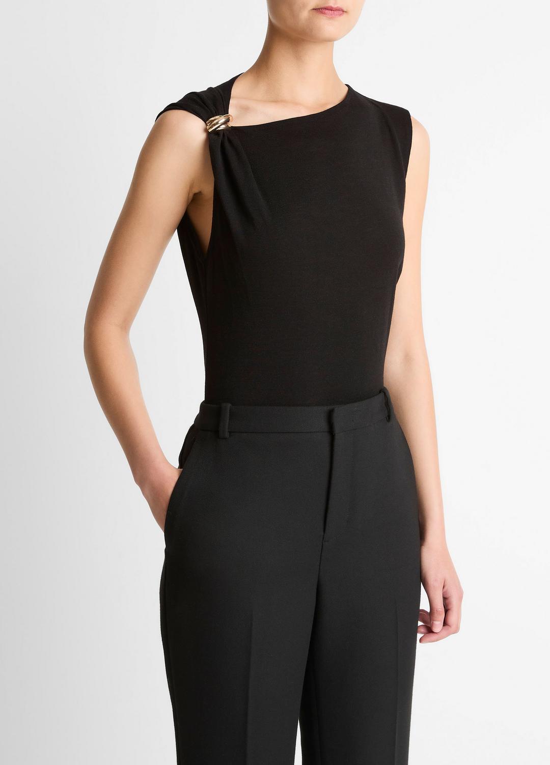 Cinched-Shoulder Wool-Blend Top in Tank Tops BLACK | VINCE Women