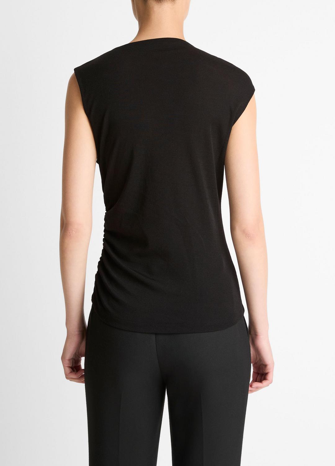 Cinched-Shoulder Wool-Blend Top in Tank Tops BLACK | VINCE Women