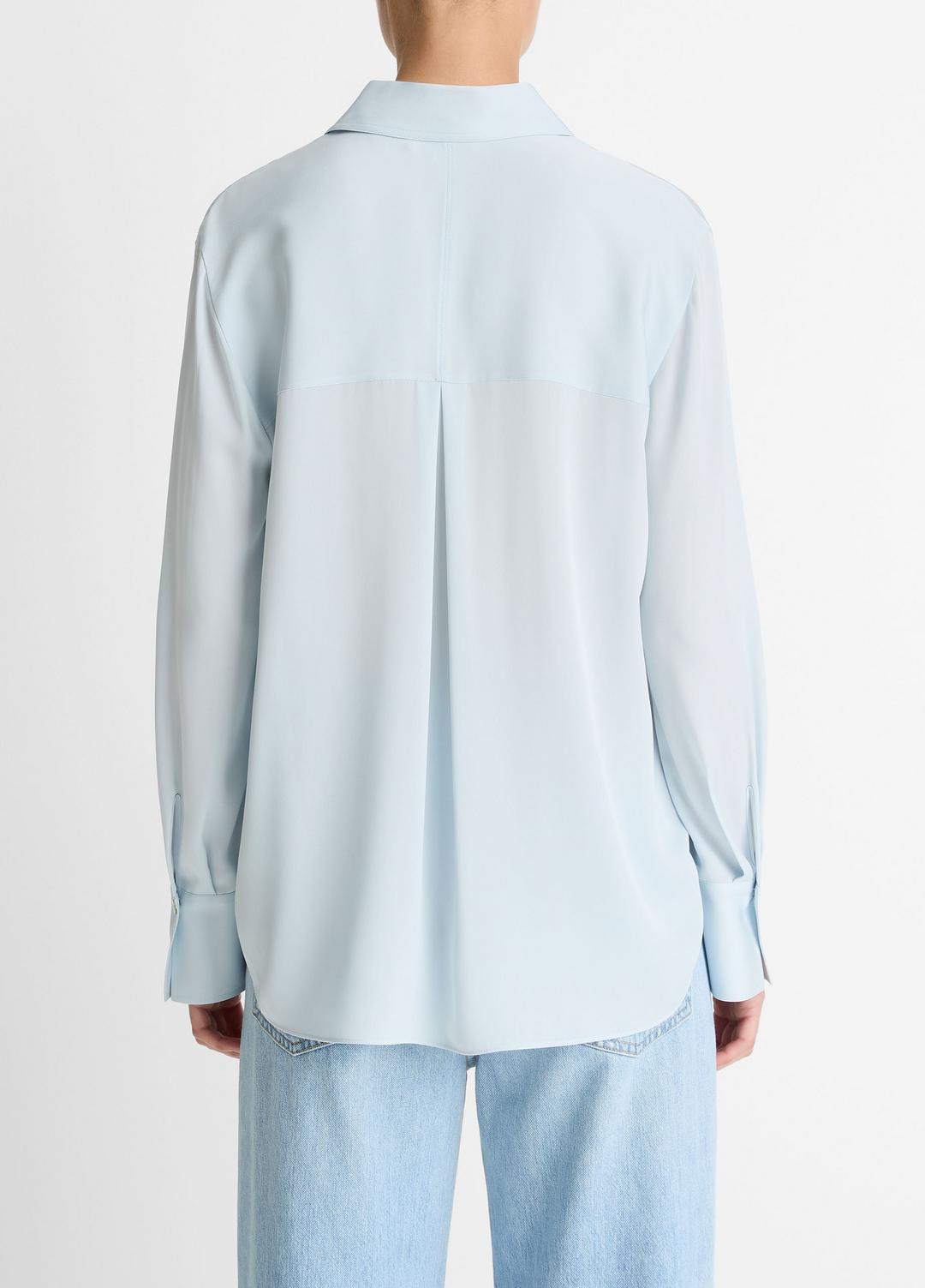 Stretch-Silk Button-Front Blouse in Long Sleeve GLACIER | VINCE Women