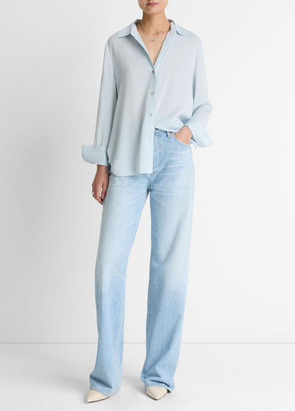 Stretch-Silk Button-Front Blouse in Long Sleeve GLACIER | VINCE Women