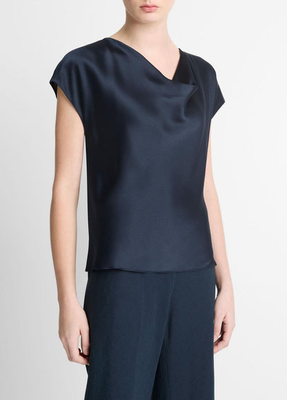 Silk Cowl-Neck Blouse in Short Sleeve COASTAL BLUE | VINCE Women