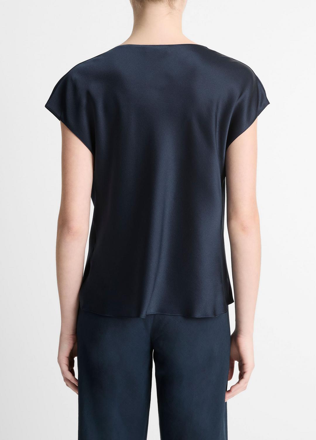 Silk Cowl-Neck Blouse in Short Sleeve COASTAL BLUE | VINCE Women