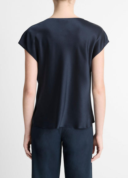 Silk Cowl-Neck Blouse in Short Sleeve COASTAL BLUE | VINCE Women